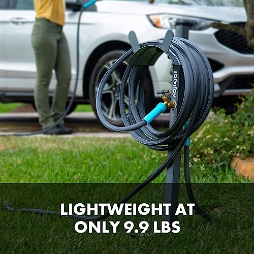 Aqua Joe SJSHSBBGRY Steel Garden Hose Stand with Solid Brass Faucet