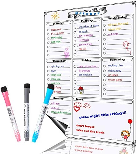 Magnetic Refrigerator Calendar 17" x 11" Dry Erase Board Planner Calendar for Kitchen Fridge with 3 Free Magnetic Dry Erase Markers (Weekly Planner)
