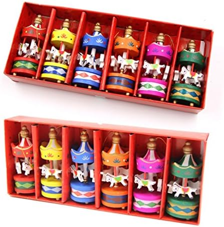 6Pcs Cute Carrousel Creative Desktop Decoration Merry-Go-Round Wood Craft Christmas Ornaments Diy Gift For Home Decor Kids Toys
