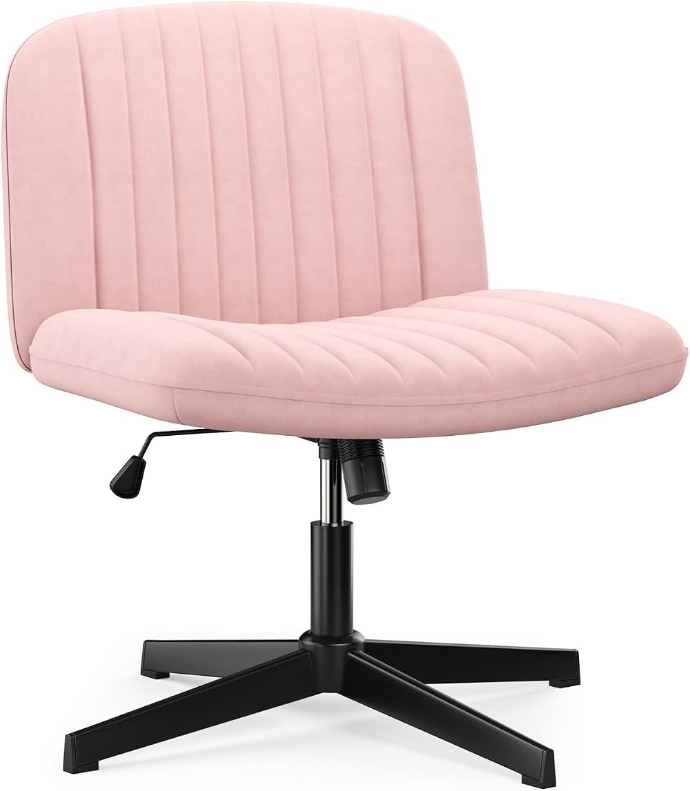 Naspaluro Armless Velvet Office Chair Pink with Cross Leg Base