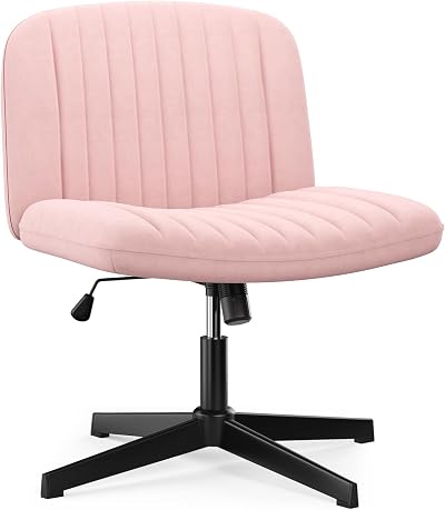 Naspaluro Armless Velvet Office Chair Pink with Cross Leg Base