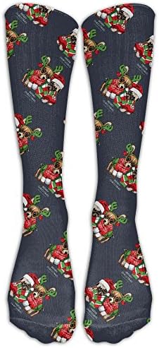 Antler Pug Pattern Compression Socks For Women And Men Athletic Running Socks For Nurses Medical Travel Varicose Veins Sports - Below Knee High