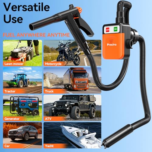 Preciva Electric Fuel Pump, 3.2 GPM Electric Petrol Pump with 3 Adapters (4.6/5.0/7.0 cm) and Fine Inlet Hose, Portable Battery Operated Ideal for Oil, Diesel, Petrol, Water