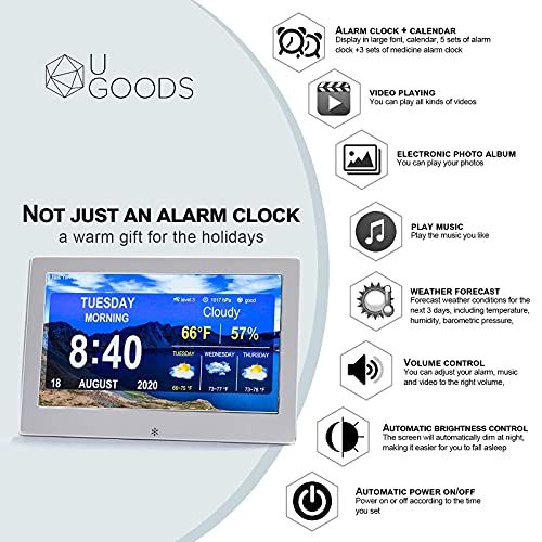 Digital Calendar Alarm Clock For Elderly 10 Inch Large Screen Display Digital Calendar Alarm Clock For Elderly 10 Inch Large Screen Display