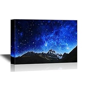 Canvas Wall Art - Watercolor Painting Style Scenery with Mountains Under Starry Night - Giclee Print Gallery Wrap Modern Home Art | Ready to Hang - 12x18 inches