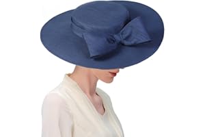 HIMESPORT Wide Brim Hats for Women Big Bowknot Formal Occasion Kentucky Cap Lady Wedding Cocktail Party Flat Top Fedoras
