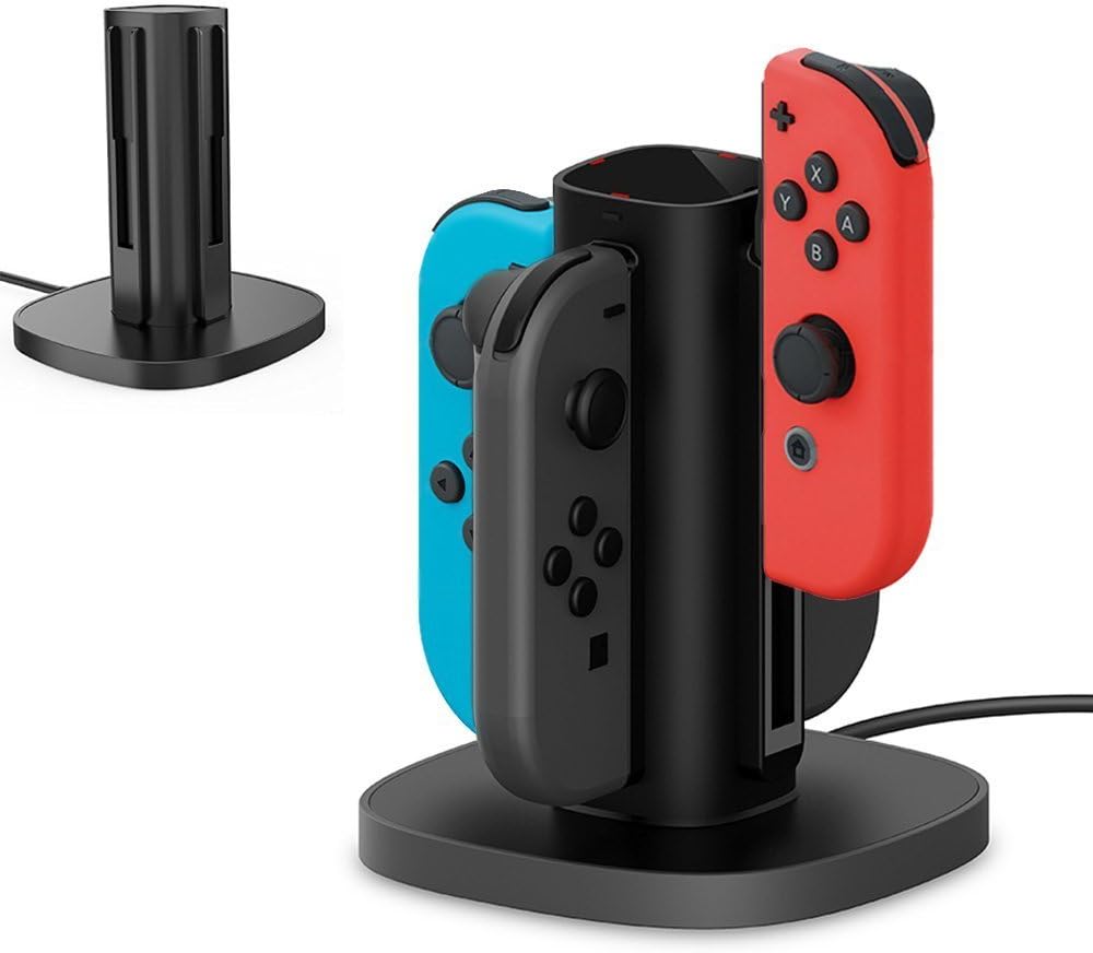 TealTech Joy-Con Charging Dock for Nintendo Switch, 4 in 1 Joy-Con Charger Station with Individual LED Indication (Black)