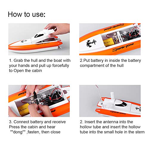 DeXop Remote Rc Boat H800 Rc Boat with High Speed Radio Remote Control Electric Racing Boat for Children, Adults-Orange (Only Works in Water) - Thumbnail 2