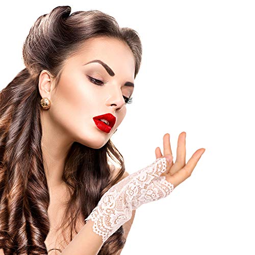 BKpearl 4 Pairs Fingerless Lace Gloves, Short Floral Gloves Ladies Lace Gloves for Women - Thumbnail 6