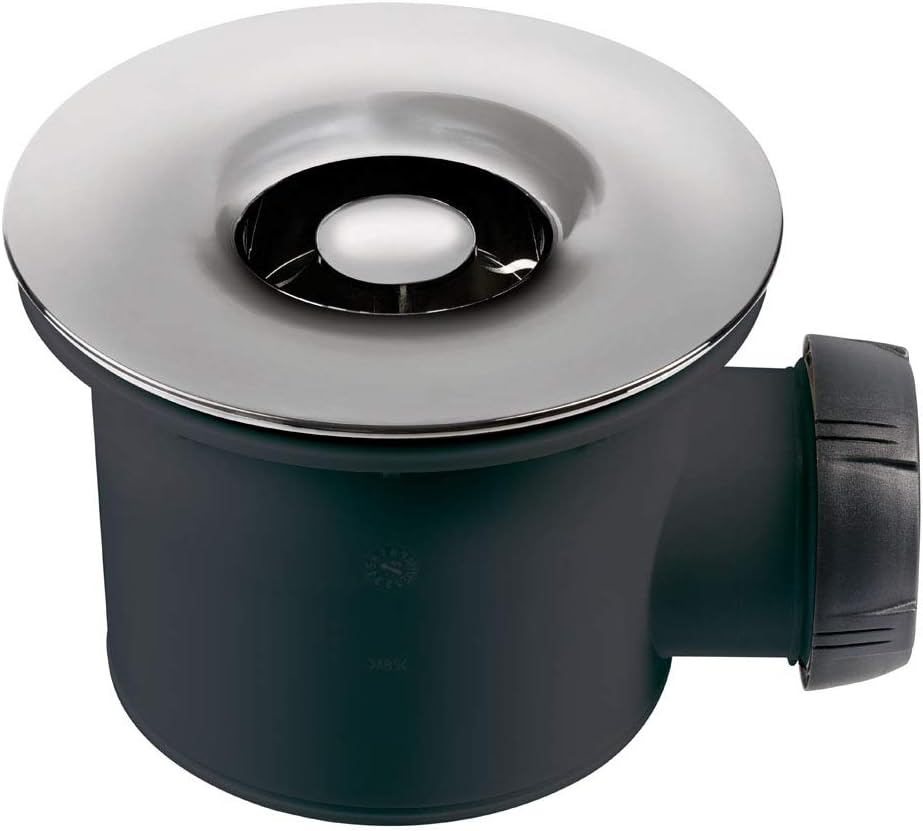 Wirquin 30723743 Whirlpool Shower Drain with Horizontal Outlet for Trays ø90 with ABS Dome, Chrome, Grey, Norme