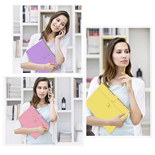 Expanding File Folder 5 Pocket, 3 Pack Plastic A4 Letter Size Accordion Document Organizer, with 48 Pcs File Folder Labels and 1 Pcs Waterproof Zipper File Bag for Office School Classroom Supplies