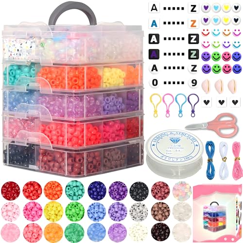 JULIMAIDONG 6500Pcs Pony Beads for Bracelets Making, Multi-Colored Rainbow Plastic Hair Large Beads for Hair Braids, 27 Colors Kandi Friendship Bracelet Bead Jewelry Making Kits for Craft