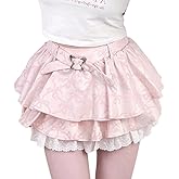RILGOU Kawaii Gothic Harajuku Lolita Casual A-Line Cute Butterfly Buckle Ruffle Lace Trim Pleated Tiered Short Skirt