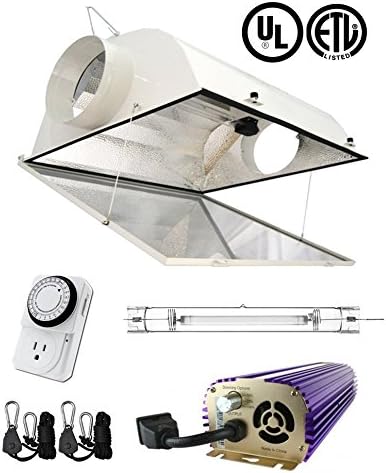 GrowMin Horticulture Hydroponic 600w Watt Grow Light Digital Dimmable HPS Mh System for Plants Double Ended 6 inch Air Cooled Reflector Hood Kit