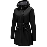 poonyfesh Women’s Softshell Jacket Lightweight Long Rain Coat Hooded Waterproof Windproof Fleece Lined Insulated Windbreaker