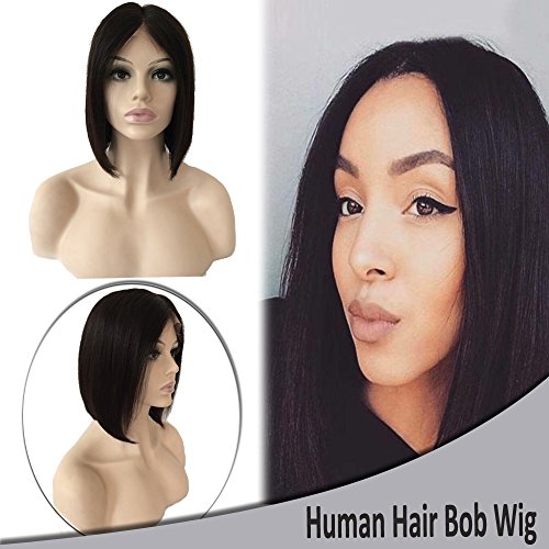 Brazilian Human Hair Lace Front Wigs Short Bob with Baby Hair Straight Middle Part Glueless Lace Wig for Women 130% Density 8 Inch #1B Off Black