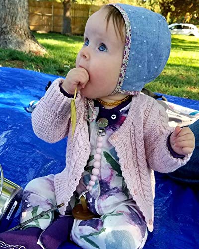 Modern Pacifier Clip for Baby - 100% BPA Free Silicone Beads - Unique LILAC color 2-in-1 Binky Holder for Newborn - Infant Baby Shower Gift - Universal fit MAM - Philips Avent - Thumbnail 4