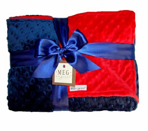 MEG Original Navy Blue & Red Baby Boy Minky Dot Crib Blanket