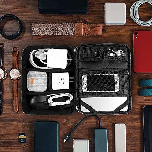 Travel Electronics Organizer, Waterproof Cable Organizer Bag for Electronic Accessories Double Layer Large Shockproof Cable Storage Bag for Cord, Hard Disk, Charger, Tablet(Up to iPad 10.5 inch)-Black - Thumbnail 5