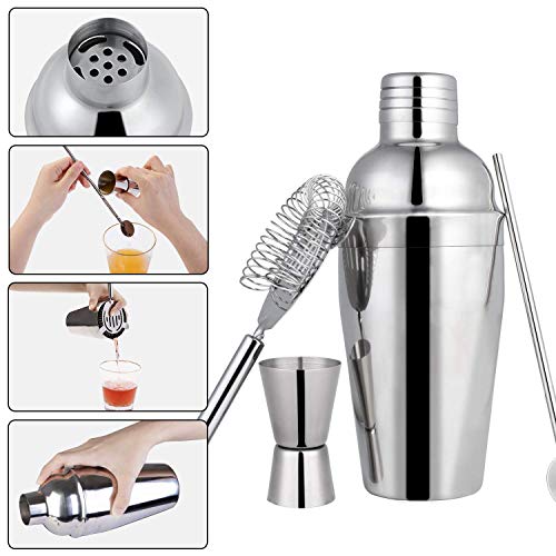 Zeonetak 24oz Cocktail Shaker Set,Bartender Kit for An Wonderful Drink Mixing Experience at Home Bar,Stainless Steel Bar Tool Set with Shaker Tin,Jigger,Mixing Spoon,Ice Tong,Hawthorne Strainer, 5-PCS - Thumbnail 5