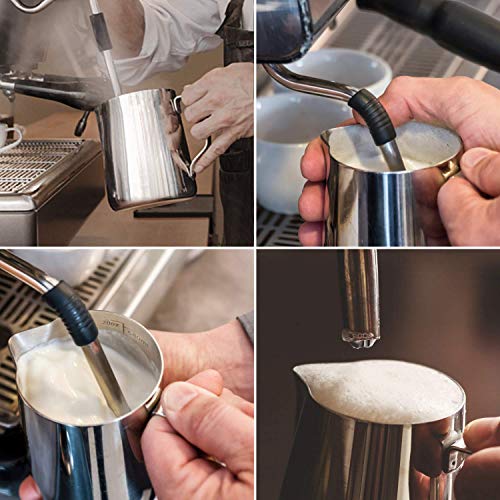 Milk Frothing Pitcher Jug - 20oz/600ML Measurements Steaming Pitchers, Stainless Steel Coffee Tools Cup, Espresso, Latte Art and Frothing Milk, Attached Latt Art Pen