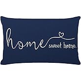 MFGNEH Home Sweet Home Quotes Farmhouse Pillow Covers 12x20 Inch,Farmhouse Decorative Lumbar Throw Pillow Case Cushion Cover,Housewarming Gift,Blue