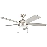 Kichler Starkk 52" Ceiling Fan with LED Lights in Brushed Nickel, 5-Blade Traditional Fan with reversible Silver/Walnut blade