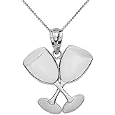 Claddagh Gold 925 Sterling Silver Crossed Wine Glasses Pendant Necklace