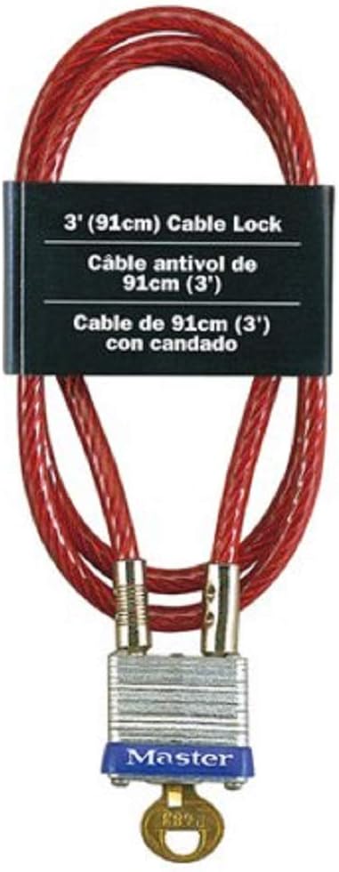 Master Lock 719D 3' Long x 3/16' Diameter Cable with Integrated Laminated Steel Padlock - Bike Chain Lock - 
