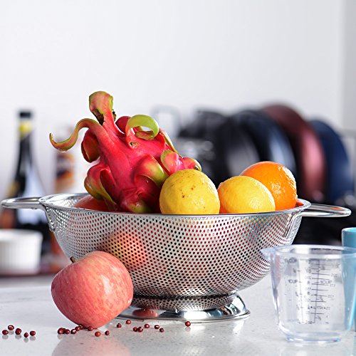 ZESPROKA Stainless Steel Micro-perforated 5-Quart Colander Strainer - With Solid Handles and Stable Draining Ring Base - Ideal for Pasta, Beans, Noodles, Vegetables & Fruits - Thumbnail 2