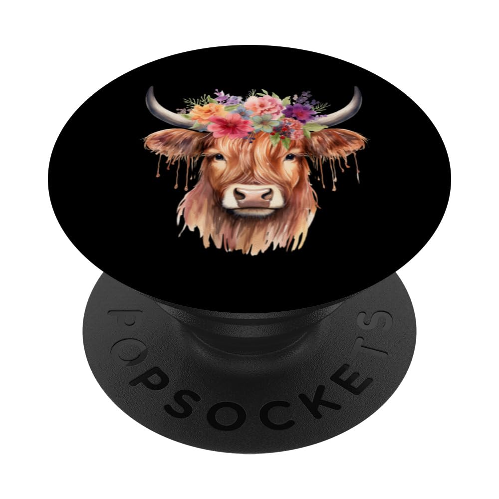 Cute Scottish Highland Cow Heifer Farmer Girl Women Morning PopSockets Swappable PopGrip