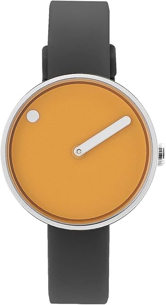 Picto - Reloj de cuarzo unisex con caja de acero inoxidable de 30 mm con esfera amarilla mostaza y correa de silicona gris trueno