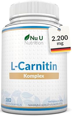L-Carnitin Komplex 2.200mg Hochdosiert - 180 Vegane Kapseln - Mit Riboflavin, Biotin, Chrom, Vitamin D, B3 & B6 - L-Carnitin-Tartrat-Ergänzung - Nu U Nutrition