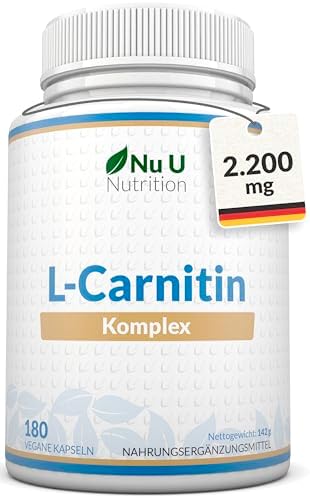 L-Carnitin Komplex 2.200mg Hochdosiert - 180 Vegane Kapseln - Mit Riboflavin, Biotin, Chrom, Vitamin D, B3 & B6 - L-Carnitin-Tartrat-Ergänzung - Nu U Nutrition