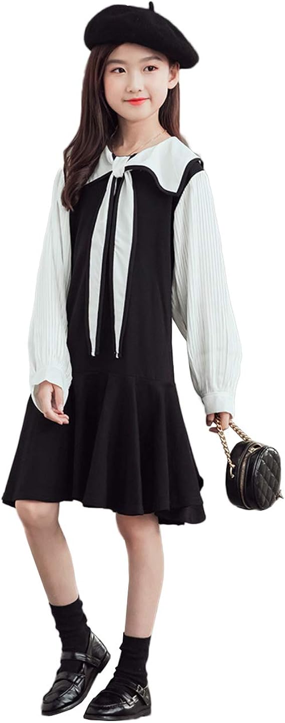 Amazon Jpバレンタインデー 子供服 ガールズ ワンピース 秋冬 子供ドレス フェイクレイヤード リボン付き 可愛い プリンセスドレス 入学式 女の子 卒業式 結婚式 パーティー ジュニア服 黒い 110 160 フォーマル 通販