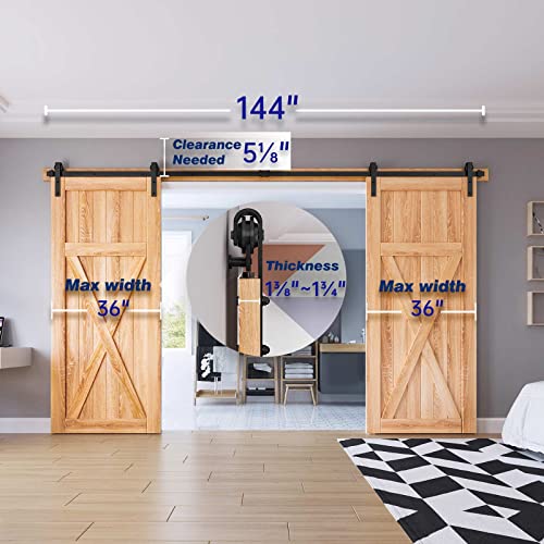 EaseLife 12 FT Double Door Sliding Barn Door Hardware Track Kit,Basic J