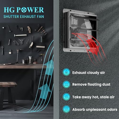HG Power 300mm Shutter Exhaust Fan with Speed Controller 1300m³/h Wall Mounted Extractor Fan with Mesh Screen Low Noise Shed Exhaust Fan for Ventilation Use, Basement, Gable, Chicken Coop, Black