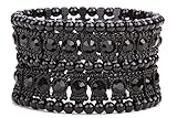 YACQ Women's Multilayer Stretch Cuff Bracelets Fit Wrist Size 6-1/2 to 7-1/2 Inch - Soft Elastic Band & 2 Row Crystals - 1-1/2 Inch Wide - Lead & Nickle Free