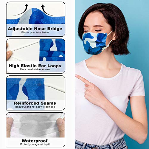Camo Face Mask, Disposable Face Mask Breathable for Adult Men Women, 3ply Printed Mask Individually Wrapped 50 Pack