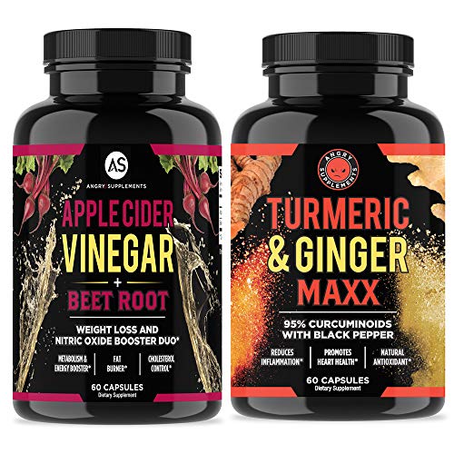 Angry Supplements Apple Cider Vinegar + Beetroot and Turmeric & Ginger Capsules (2-Pack Bundle), All-Natural Weight Loss Detox Remedy, Nitric Oxide Booster, Boost Metabolism + Energy (120 Count)
