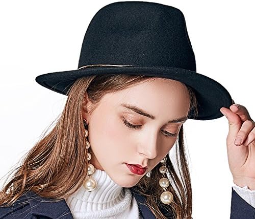 JNINTH Trendy 100% Wool Felt Fedora Hats Adjustable Cap With The Unique Metal Circle For Women