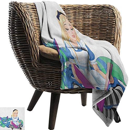 Michaeal in Wonderland,Custom Design Cozy Flannel Blanket,Alice Reading Book Cat Colorful World Happiness Love Character Image 50"x30",Super Soft and Comfortable,Suitable for Sofas,Chairs,beds