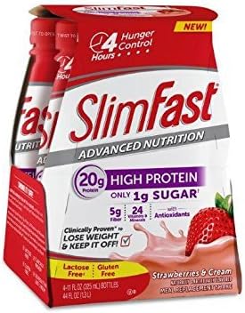 Slim Fast Advanced Nutrition, Meal Replacement Shake, High Protein, Strawberries & Cream, 11 Fl Oz, 4 Count (Pack of 3) by Slim-Fast