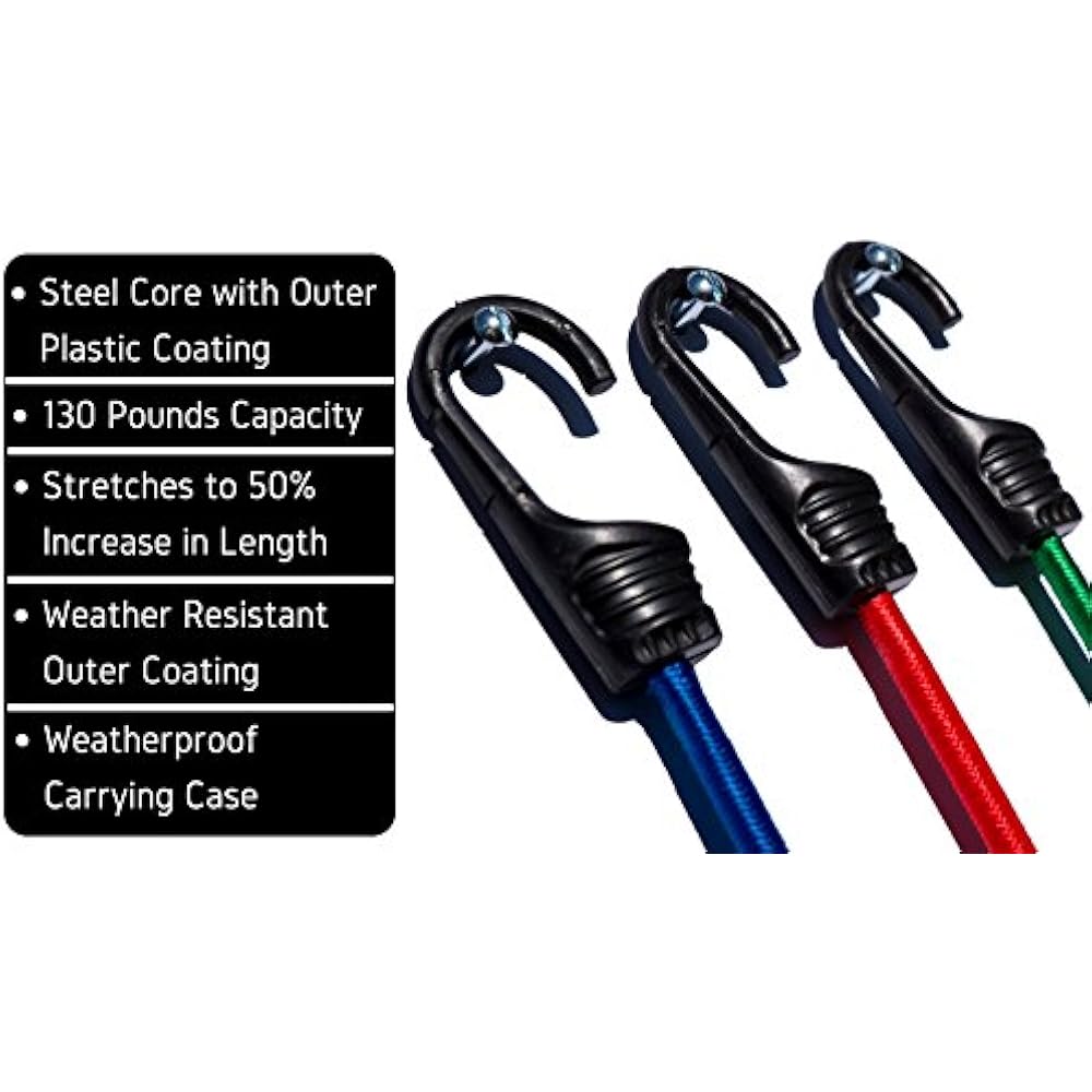 15 Bungee Cords Piece Set In Weatherproof Bag Resistant For Cargo