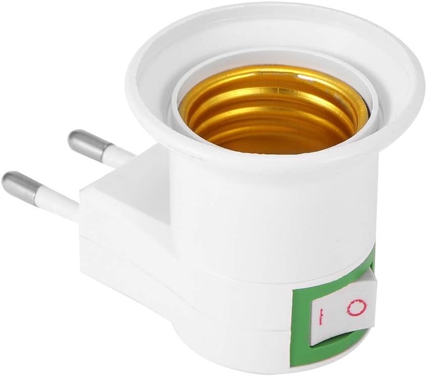 Kamas Adaptador de foco LED E27 con base macho a enchufe tipo UE con soporte de botón de Kamas Adaptador de foco LED E27 con base macho a enchufe tipo UE con soporte de botón de