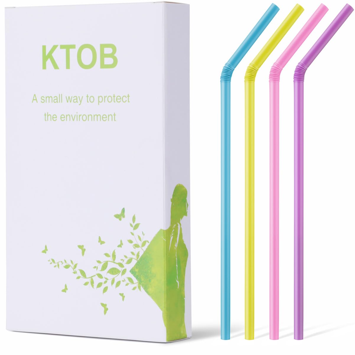 Photo 1 of 100 Count 100% Plant-Based Compostable Colorful Straws-KTOB Biodegradable Flexible PLA Drinking Straws-A Fantastic Eco Friendly Alternative to Disposable Plastic Bendable Plasticless Straws
