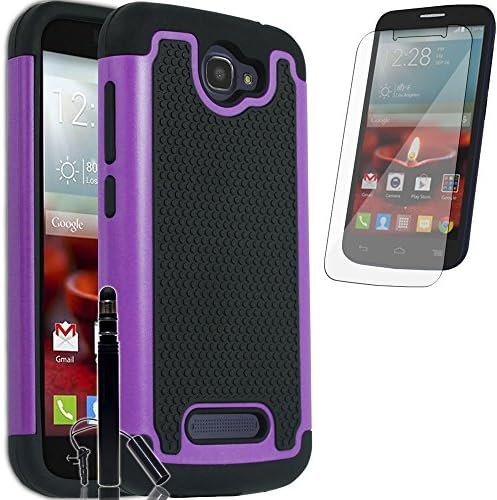 Alcatel OneTouch Fierce 2 / Pop Icon A564C, COVRWARE 3 in 1 Bundle - Armor Defender Series Protective Case [Free HD Film &amp; Aluminum Sensitive Cap Stylus Pen] - Purple