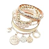 Doinshop New Useful Cute Nice Korean Style Girls Exquisite Coin Pearl Hollow Bracelet Jewelry (white)