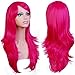 Anogol Hair Cap+ Long Cosplay Wig Pink Wavy Party Wigs