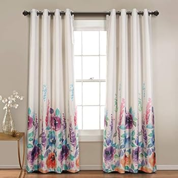 MYSKY HOME Floral Design Print Grommet top Thermal Insulated Faux Linen Room Darkening Curtains for Bedroom, 52 x 95 Inch, Purple, 1 Panel